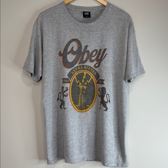 Obey Mens Vintage Extra Bitter Since 1989 Graphic T-Shirt Heather Grey Crew L - Picture 3 of 11